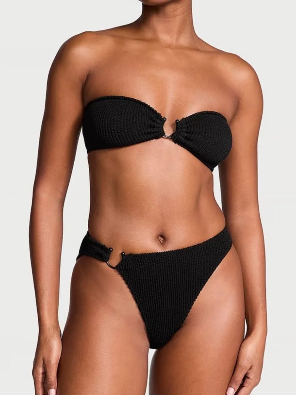Victoria's Secret Black Textured Bandeau Bikini with Ring Details